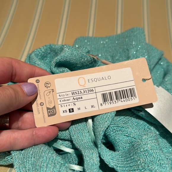 ESQUALO AQUA METALLIC CABLE KNIT TOP LOTS OF SHINE AND STRETCH SIZE S - Picture 11 of 11